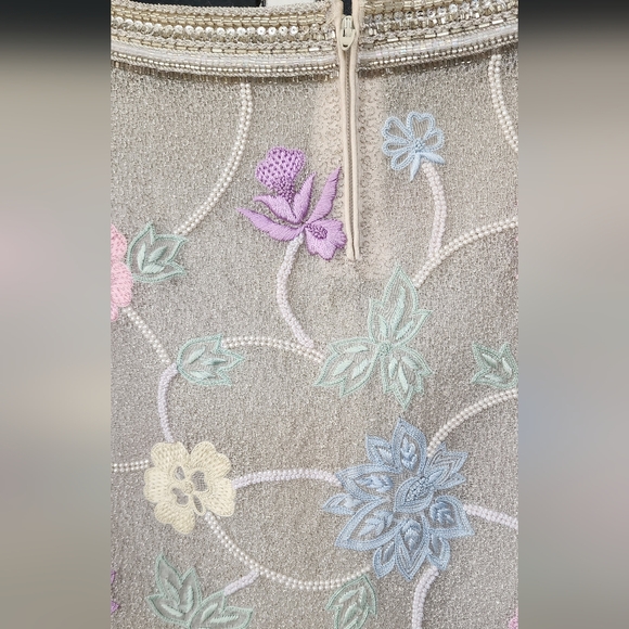 Mary Mcfadden Elegant Floral Embroidered Sequined Dress Sz 8 - Picture 16 of 16